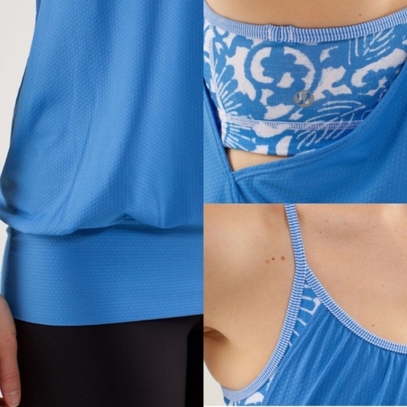Lululemon No Limits Blue & White Floral Tank Top with Built in Bra Size 6 - Picture 5 of 11
